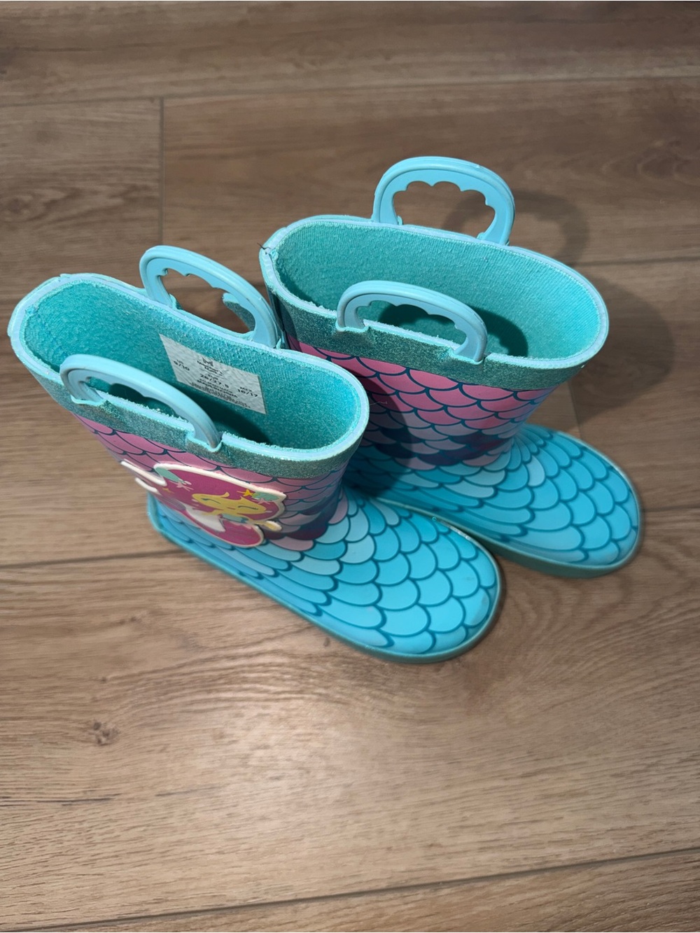 Girls Mermaid-Scale Aqua & Pink Rain Boots with Easy Grip Handles
